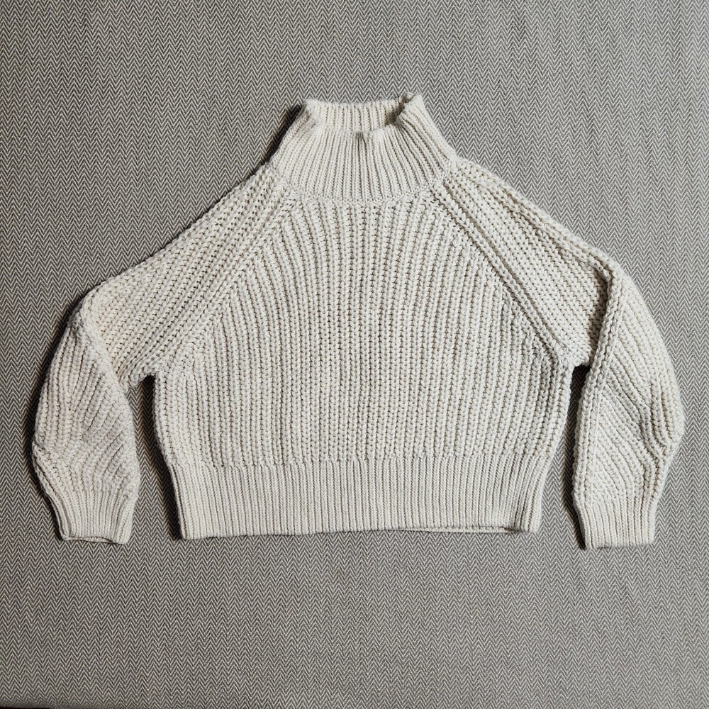 H&M Cream Chunky Rib Knit Mock Neck Sweater Wool Blend Large 09393853